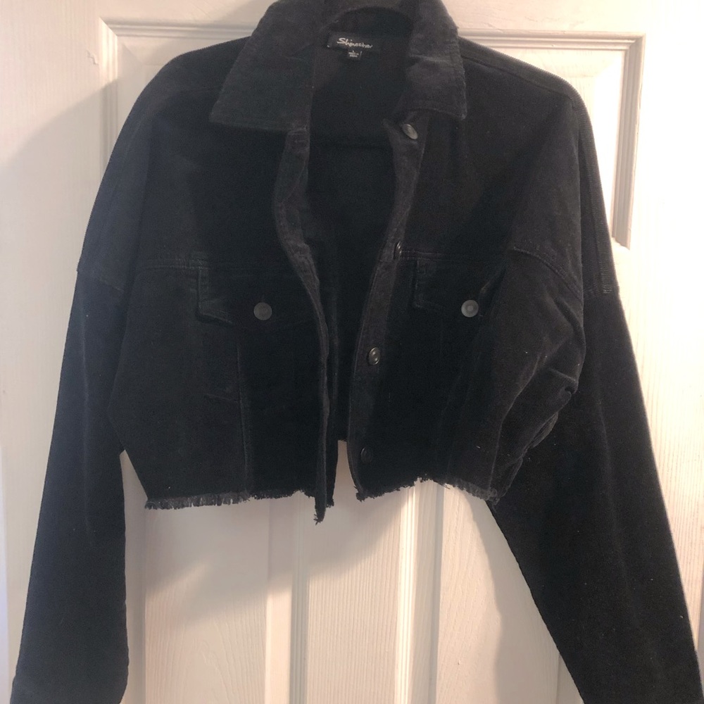 Velvet cropped button jacket